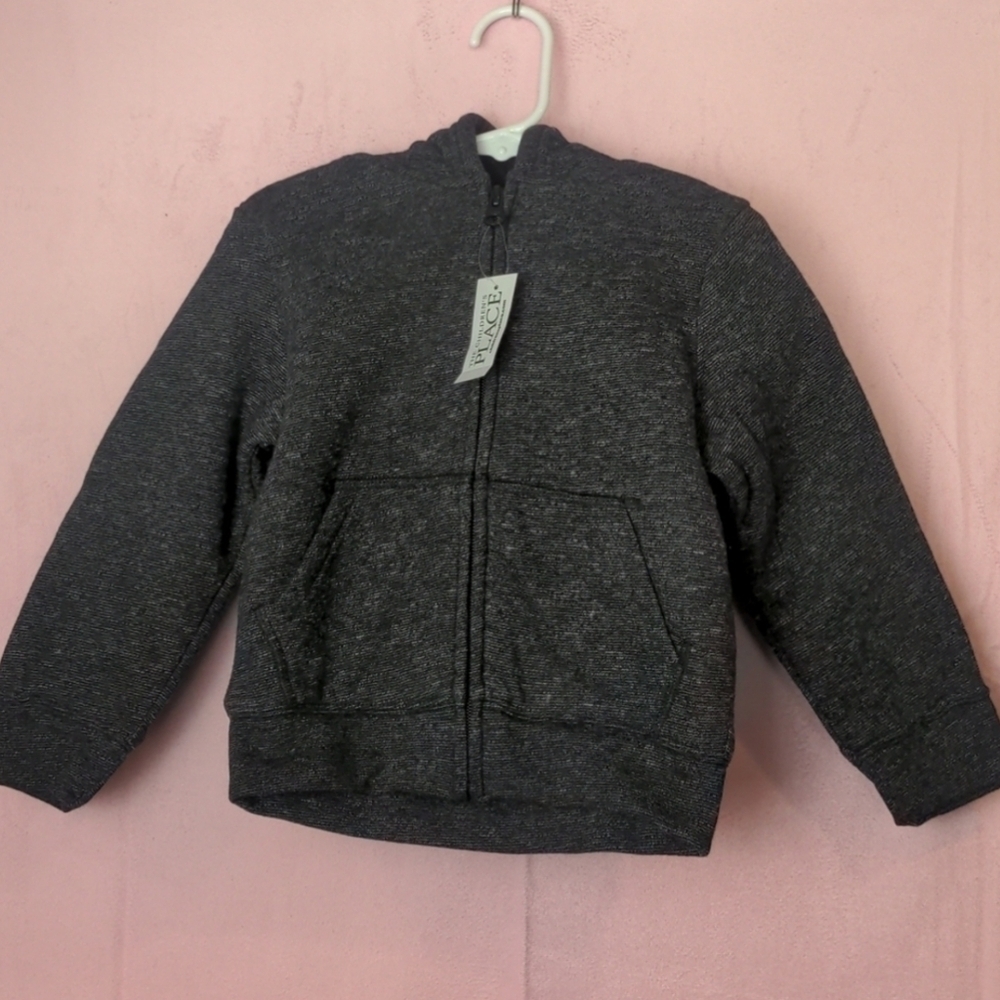 The Children's Place Sherpa Lined Gray Full Zip Hoodie Jacket size 3T